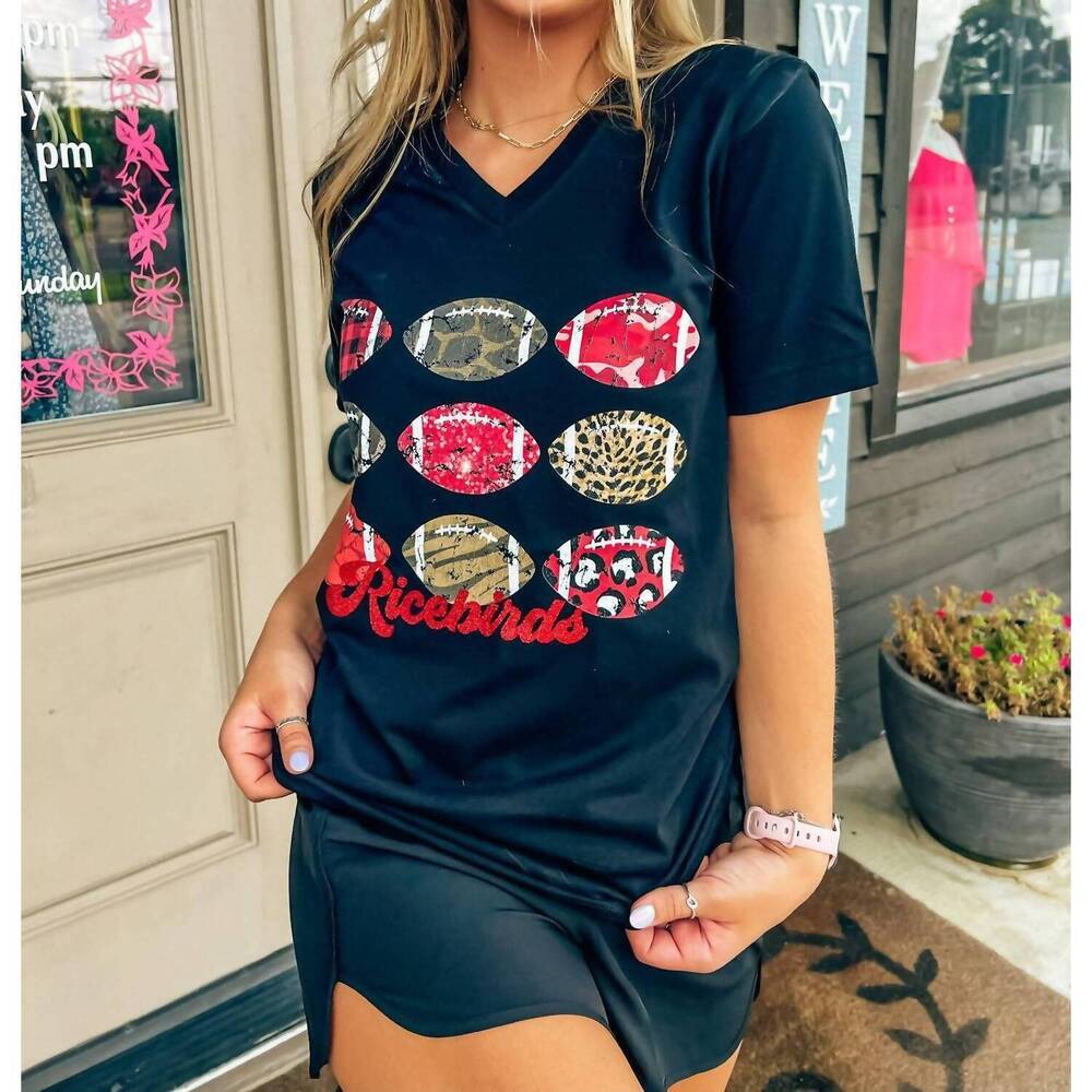 NEW PINK ARMADILLOS ricebird football tee in red glitter